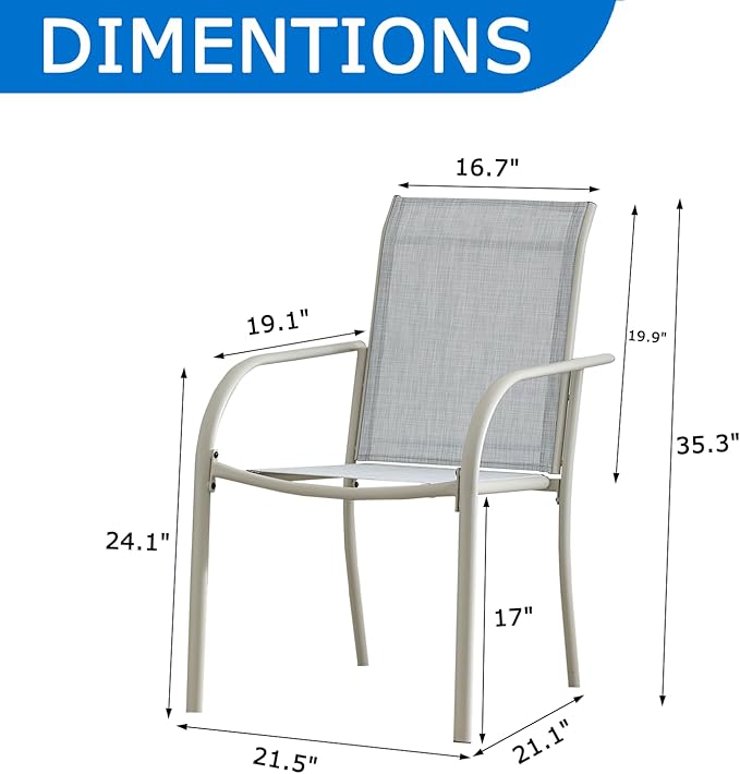 Outdoor Dining Chairs Set of 8, Stackable Patio Chairs with Textilene Fabric, Lightweight Garden Chairs for Poolside, Backyard, Camping, Beige