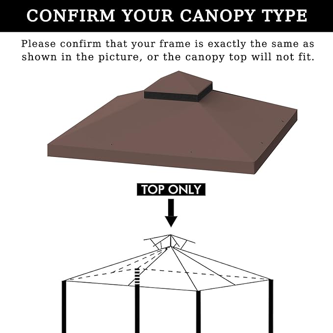 10x10 Ft Gazebo Canopy Replacement Cover, Double Tiered Gazebo Replacement Top (Coffee)