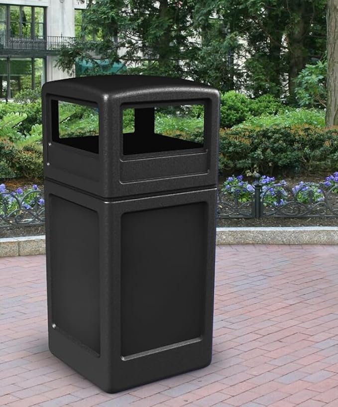 42 Gallon Square Black Waste Container and Dome Lid Set | Exterior Trash Can | Outdoor Trash Can with Lid | Trash Bin for Outdoor | Decorative Trash Can with Lid | Compost Trash Recycle Bin