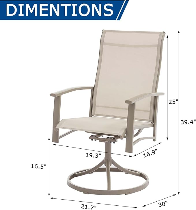 Patio Swivel Chairs Set of 8, Outdoor Swivel Chairs with Armrest, High Back Patio Chair with Metal Frame, All-Weather Outdoor Dining Chair for Deck, Porch and Lawn, Ivory Beige