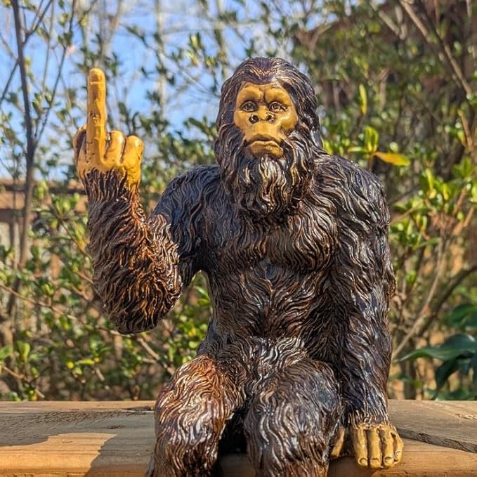 John Bernard & Company Bigfoot The Rude ‘Flipping The Bird’ Sasquatch Yeti Statue/Figurine Indoor/Outdoor Sculpture for Patio, Deck, Home, Office 10 in H Shelf Sitter Figurine (Natural)