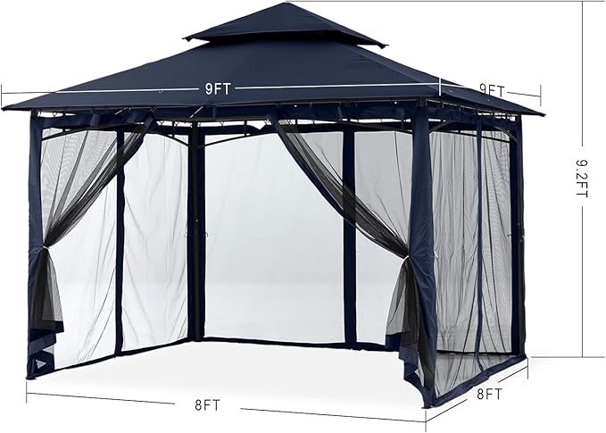 MASTERCANOPY Outdoor Garden Gazebo for Patios with Stable Steel Frame and Netting Walls (9x9,Navy Blue)