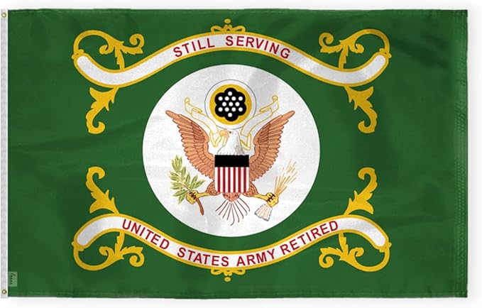 AGAS Large US Army Retired Flag 5x8 Ft - Printed 200 Denier Nylon - Double Stitched Edges Canvas Header Brass Grommets - Outdoor Huge USA Army Retired Flag