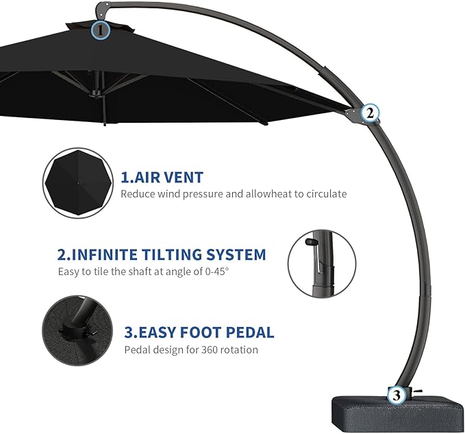 7-Piece Patio Dining Set with 11 FT Curvy Cantilever Umbrella, HDPE Tabletop & Aluminum Frame All-Weather Outdoor Furniture for Garden, Backyard, Poolside, Gray