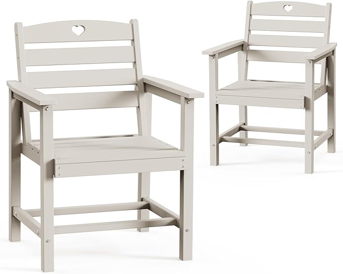 HDPE 2-Piece Outdoor Dining Chairs, Weather-Resistant Heart-Cutout Design Patio Dining Chairs, Outdoor Furniture for Lawn, Patio, Porch, Deck, Poolside, Yard (White)