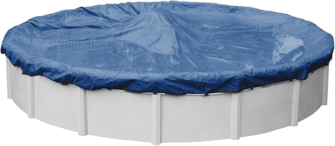 Robelle 33 ft Industrial Blue Winter Pool Cover for Above Ground Pools, 4 ft Overlap (37 ft Cover Size), Solid 14 x 12 Scrim, 4.5 oz/yd2, 20-Year Warranty, Style: 2033-4