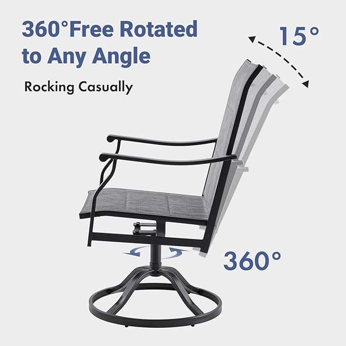 Soohow Patio Dining Chairs Set of 4, Swivel Outdoor Patio Chair with Paded Textilene Fabric, All Weather Outdoor Seats Ergonomic Comfort, Perfect Seats for Backyard, Balcony, and Garden