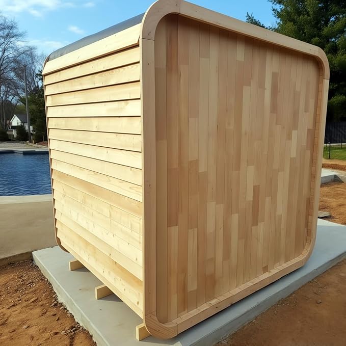 Square Outdoor Sauna, Canadian Hemlock Sauna 4 Person, 240V 6KW ETL Harvia Heater, Porch,Waterproof System, Large Glass Windows, Wood Tiles, Double Reinforcement-Fast Delivery(0-195 °F)