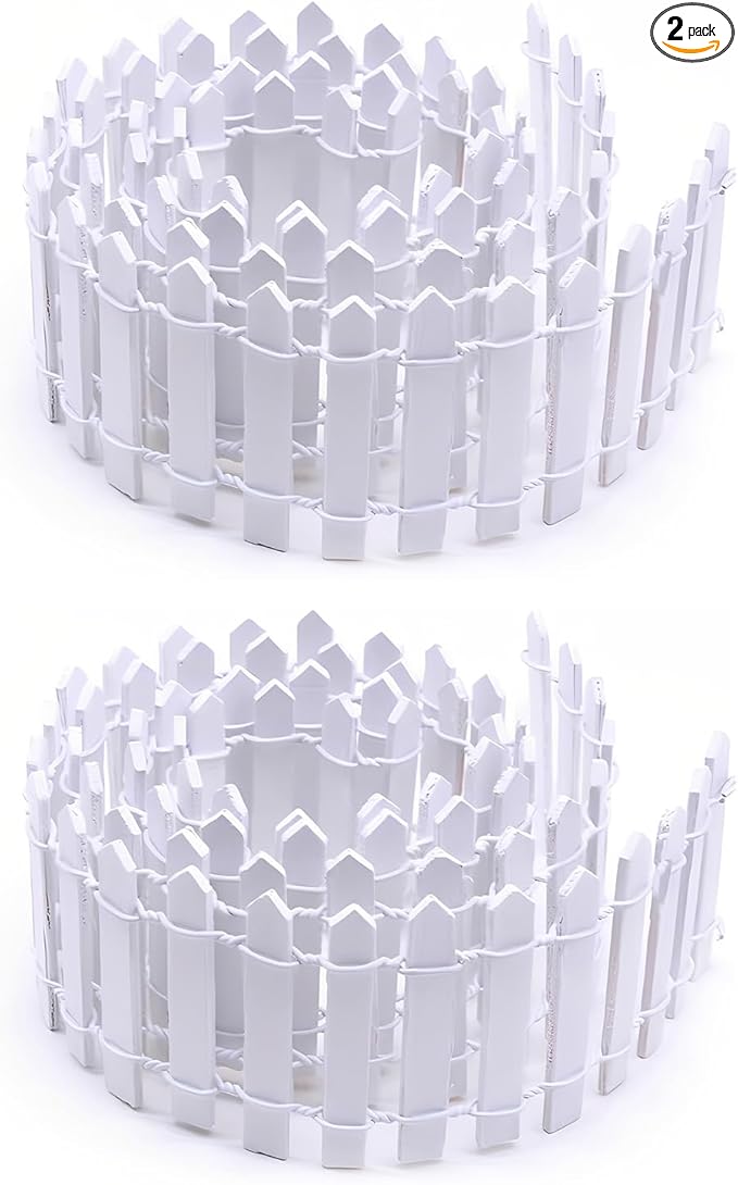 35 Inch Mini Fairy Garden Fence - White Wood Picket Fence for Crafts, Dollhouses, Plant Pots, and Home Garden Projects (2 Pack)