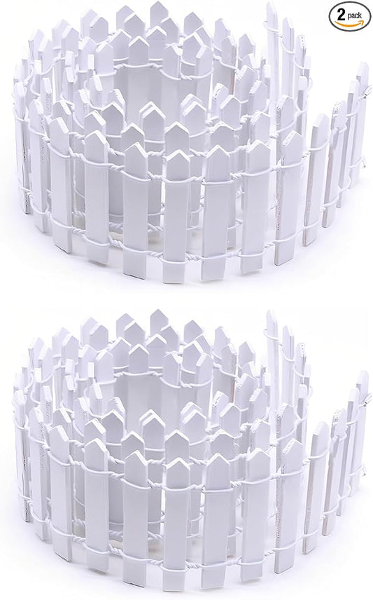 35 Inch Mini Fairy Garden Fence - White Wood Picket Fence for Crafts, Dollhouses, Plant Pots, and Home Garden Projects (2 Pack)