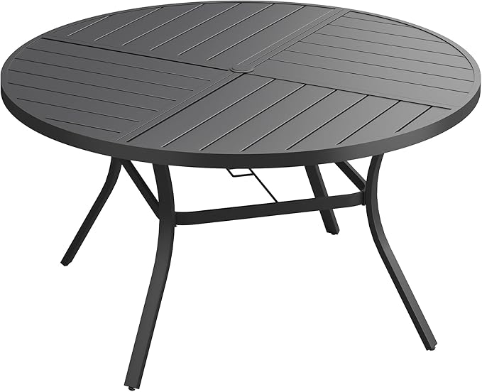 VICLLAX Outdoor Patio Round Dining Table, 54"x 54" Spliced Metal Tabletop for Deck Lawn Garden Backyard, Black