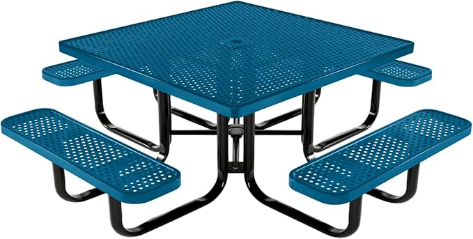 COATEDOUTDOORFURNITURE Heavy-Duty Portable Outdoor Kids Table with Umbrella Hole, Punched Steel Kids Picnic Table, Commercial-Grade, Made in America (46 in, Square, Childrens, Light Blue)