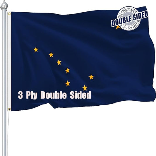 Alaska Flag 3x5 FT Sturdy for Outside, Heavy Duty 3Ply Polyester Alaska State Flags Outdoor, Double Sided Long Lasting AK State Flag Brass Grommets