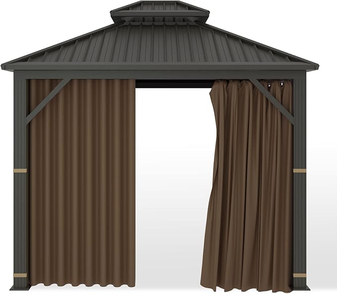Gazebo Universal Replacement Privacy Curtain – Hugline 10' x 12' Gazebo Side Wall Outdoor Privacy Panel with Zipper (Brown)