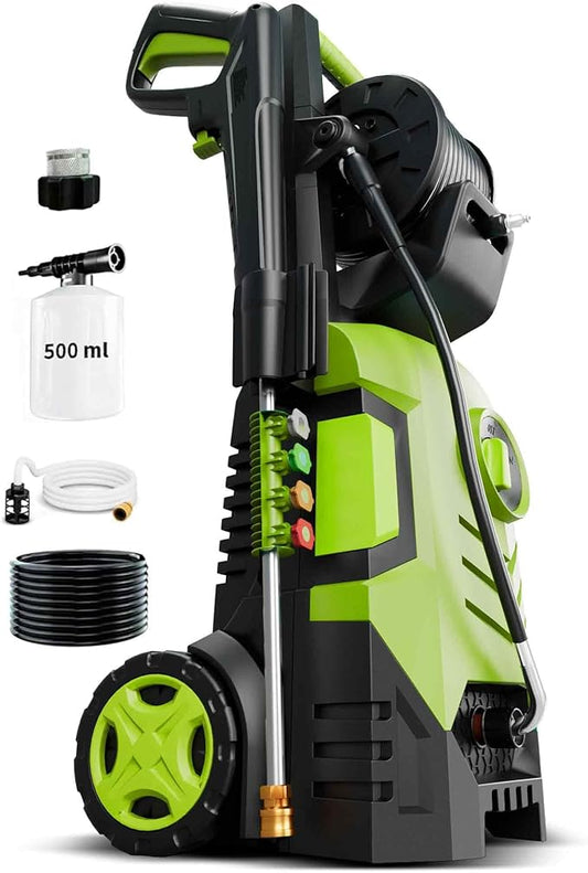2025New Pressure Washer 4800PSI, 34" Tall, 4 Quick Connect Nozzles,Inlet Hose&Filter&500mlFoam Cannon for Cars/Fences/Driveways/Home Cleaning,Green