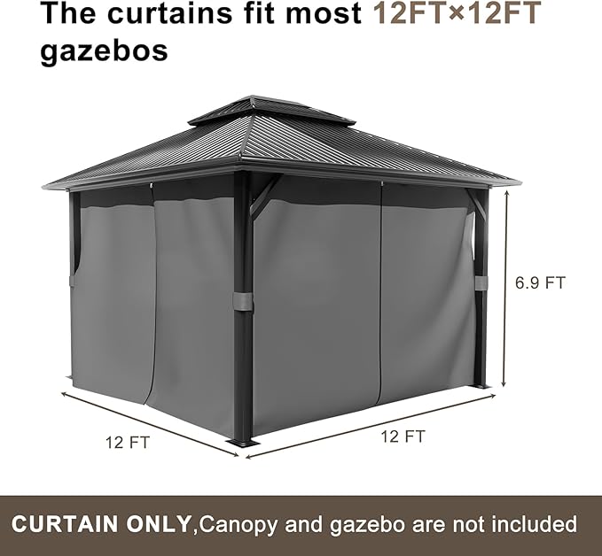 BPS 12' x 12' Gazebo Curtain Privacy 4-Panel Sidewall Outdoor Replacement Shade (Only Curtain)