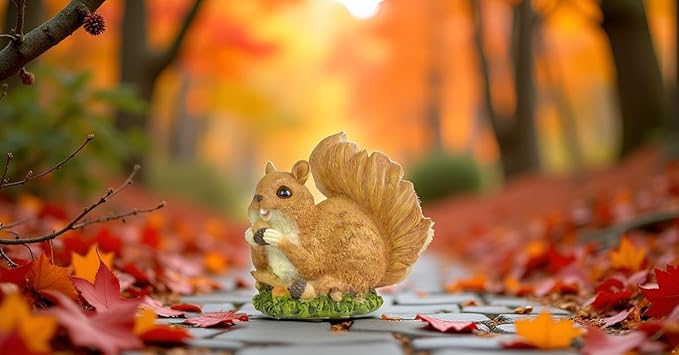 5" Squirrel with Pinecone Statue – Polyresin Figurine for Home & Garden – Whimsical Indoor/Outdoor Decoration on Grass Base