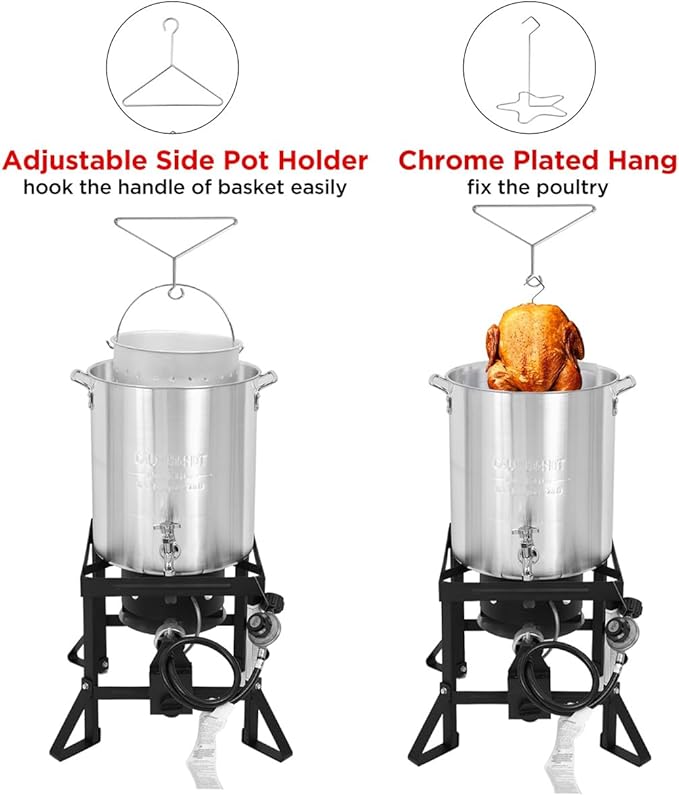Red Mountain Valley 36Qt Turkey Fryer with Propane Burners, Aluminum Turkey Fryer Pot Basket, Propane Deep Fryer for Outdoor Cooking, Seafood Boil with Spigot,Timer, Marinade Injector, Turkey Rack