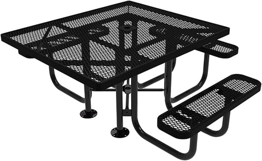 COATEDOUTDOORFURNITURE Heavy-Duty Portable ADA-Compliant Outdoor Picnic Table with Umbrella Hole, Expanded Metal Patio Dining Furniture Made in America (46" Square Top, Textured Black)