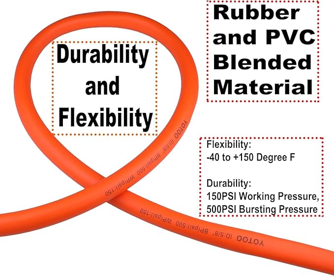 YOTOO Heavy Duty Hybrid Garden Water Hose 5/8-Inch by 25-Feet 150 PSI Kink Resistant, Flexible with Swivel Grip Handle and 3/4" GHT Solid Brass Fittings, Orange