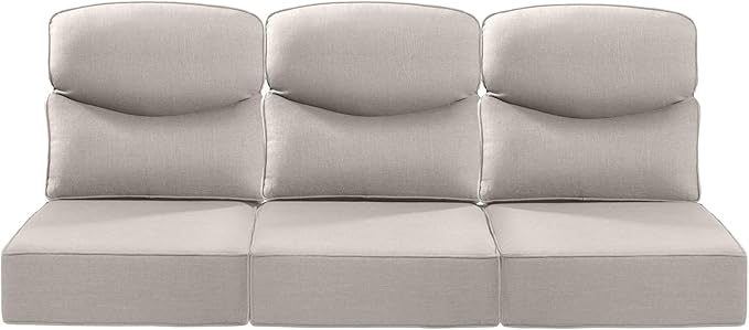 Luxury 22x24/22x25 6-Inch Smile Outdoor Sofa Cushions Set of 3 - Memory Foam Deep Seat Patio Furniture Cushions for Wicker Dining Chair Loveseat 3-Seater L-Shape Sectional Sofa - Beige