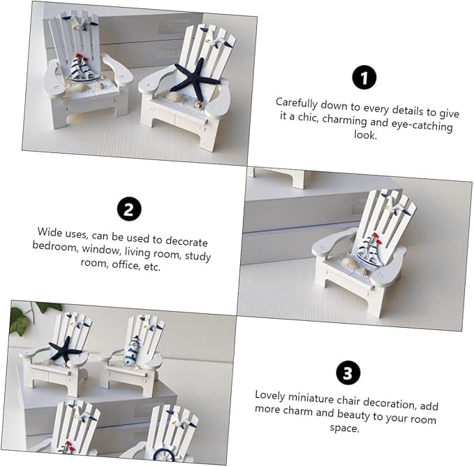 Veemoon 2pcs Miniature Wooden Beach Chair Decor Nautical Ornaments for Home Office Charming and Elegant Design for Christmas Weddings Birthdays and Festivals