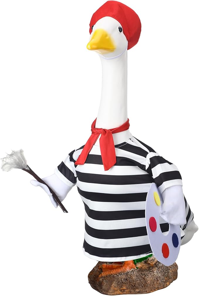 Talltalk Halloween French Artist Goose Outfit Clothes for 23" High Cement or Plastic Goose Lawn Clothing Porch Garden Costume for Porch Yard Lawn Patio Outdoor Statue Art
