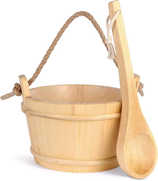 Sauna Bucket and Ladle Set,1Gallon Sauna(4 liters) Bucket and 14.5″Sauna Ladle,Sauna Accessories Handmade from Premium Pine Wood (Pine Wood 4L)