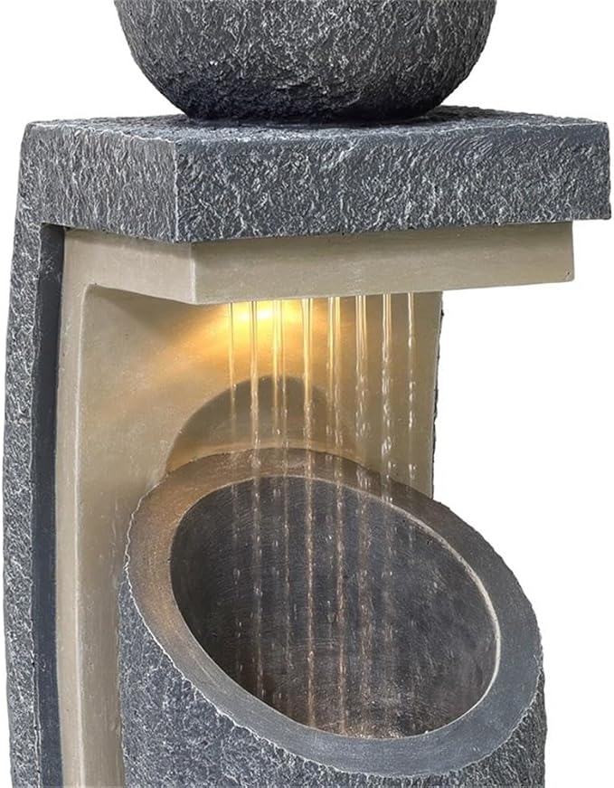 LuxenHome Water Fountain Outdoor, 32 Inch Resin Cascading Water Fountains Indoor with LED Lights, Modern Garden Decor, Small Waterfall Fountain, Outdoor Fountains and Waterfalls Garden Decor