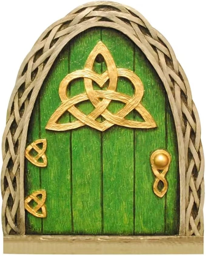 Green Mini Fairy Garden Door for Tree, 3D Miniature Fairy Door for Fairytale Tiny House Doors, Bonsai Terrarium Micro Landscape Decoration Accessories Garden Miniatures