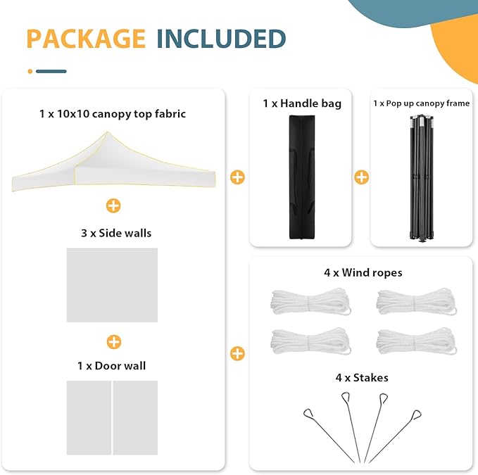 COBIZI Canopy Tent 10x10 Pop Up Canopy, Easy Setup Canopy with Sidewalls Waterproof & UPF 50+, Heavy Duty Commercial Instant Craft Fair Tent for Party, Event, Vendor, Farmer Market(White)