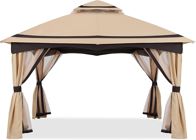 MASTERCANOPY 10x12FT Outdoor Patio Gazebo with Mosquito Netting for Backyard, Patio, Garden Beige