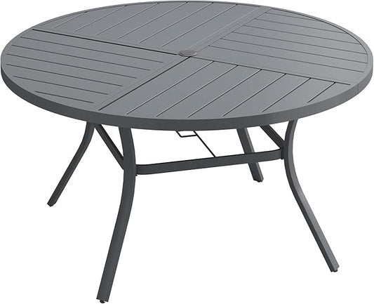 VICLLAX Outdoor Patio Round Dining Table, 54"x 54" Spliced Metal Tabletop for Deck Lawn Garden Backyard, Dark Grey