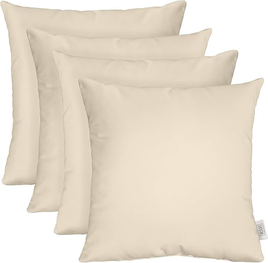 RSH DECOR: Square Throw Pillows Set of 4 | 17” x 17” | All-Weather Spun Fabric | Water and Fade-Resistant | Outdoor Accent Pillows for Patio Furniture | Ivory (Cream, Natural)