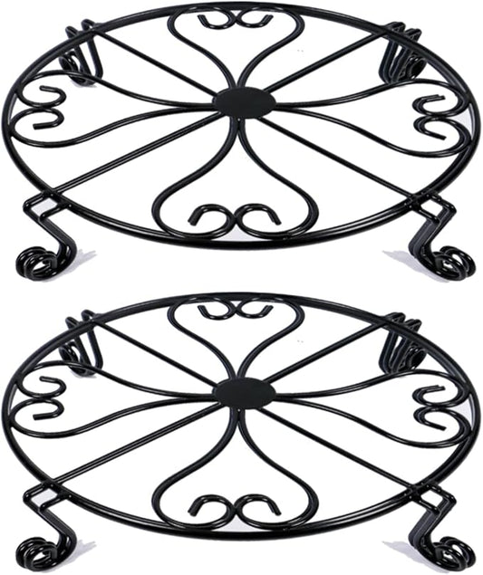2 pack 10" 12" Rustproof Black Metal Plant Stands Heavy Duty Plants Holder Outdoor Indoor, Round Wrought Iron Sturdy Flower Planter Pot Stand, Corner Gardening Inside Potted Plant Risers - 10Inches