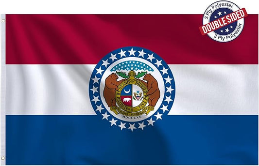 Bradford Missouri Flag 3x5 feet Outdoor, Double Sided 3 Layers Missouri Flags Heavy Duty, MO State of Missouri Flag Polyester with 2 Brass Grommets for Outsides House Decoration