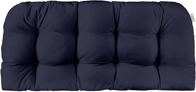 RSH DECOR Sunbrella Tufted Wicker Loveseat Cushion | 44” x 22" | Water and Fade-Resistant Performance Fabric | Outdoor Settee Cushion for Patio Furniture | Made in USA (Canvas Navy Blue)