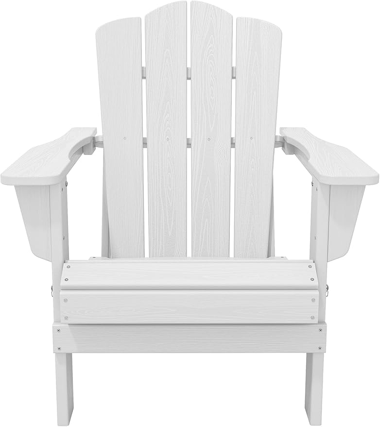KINGYES Folding Adirondack Chair Set of 8, HDPE All-Weather Folding Adirondack Chair, White
