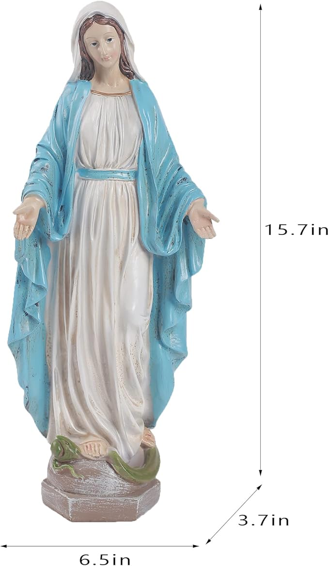 Our Lady of Grace Blessed Virgin Mother Mary Statue Catholic Religious 15.8 Inch Colored Resin Statue Figurine for Garden, Outdoor, Patio, Cemetery Grave Stone (Monther Mary)