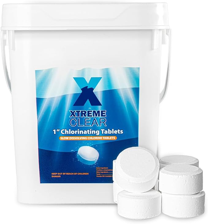 XtremeClear 1" Chlorine Tabs Swimming Pool Hot Tub & Spa Eliminate Bacteria & Algae Sanitizer Makes Water Clean & Crystal Clear Slow Dissolving 5lbs
