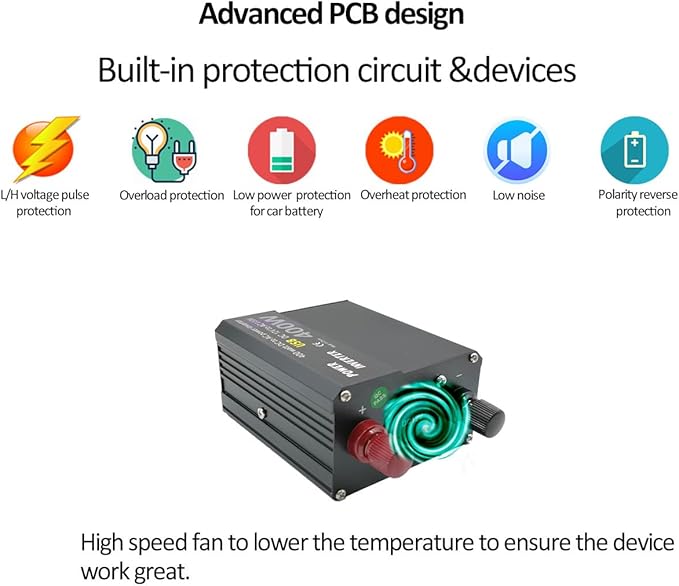 300W Continous Output Power Inverter DC12V to 110V AC Converter 400W Surge with 2 USB Ports and 2 AC Outlets for Road Trip, Camping, RV, Truck, Car, Pickup Truck