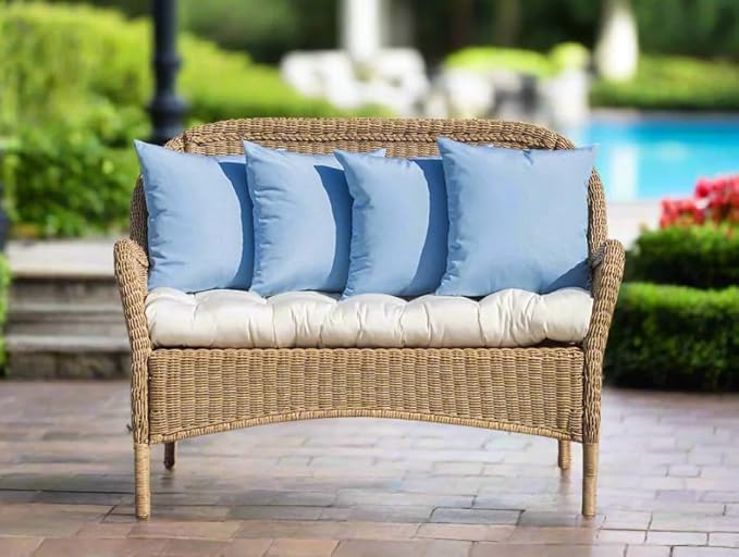 RSH DECOR: Sunbrella Tufted Wicker Loveseat Cushion | 41” x 19" | Water and Fade-Resistant Performance Fabric | Outdoor Settee Cushion for Patio Furniture | Canvas Heather Beige