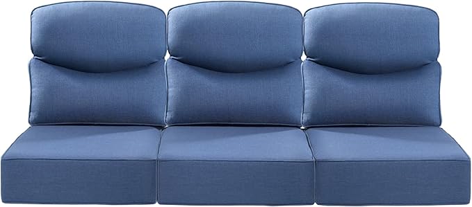 Luxury 22x24/22x25 6-Inch Smile Outdoor Sofa Cushions Set of 3 - Memory Foam Deep Seat Patio Furniture Cushions for Wicker Dining Chair Loveseat 3-Seater L-Shape Sectional Sofa - Navy Blue