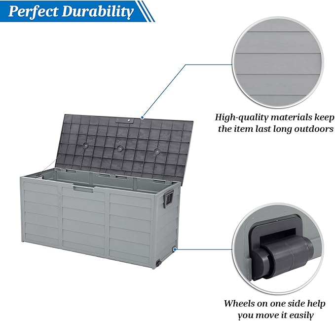 VINGLI 75 Gallon Resin Outdoor Deck Box, 75 Gallon Patio Storage Box with Side Handles, Lockable Storage Containers for Patio Furniture Cushions, Pool Accessories, Garden Tools, Grey
