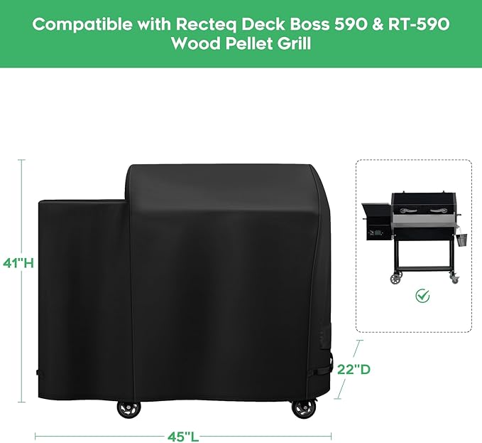 Heavy-Duty 600D Grill Cover fit for Recteq Deck Boss 590 & RT-590 Wood Pellet Grill, Waterproof, UV and Fade Resistant