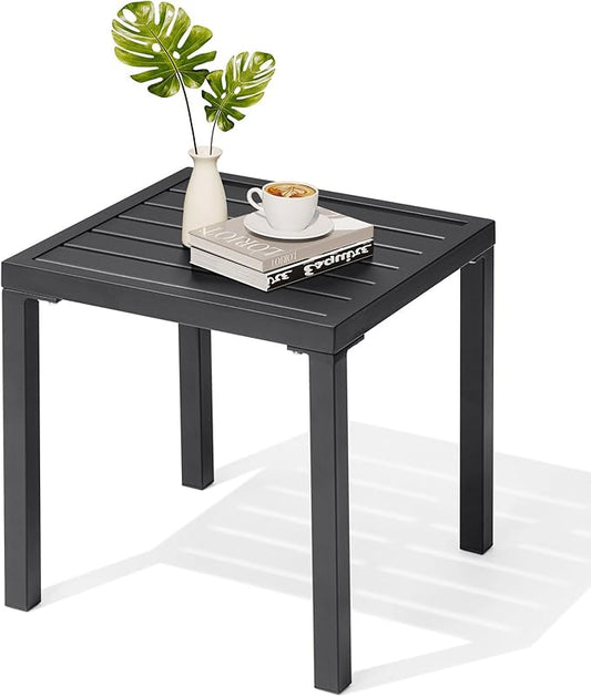 Crestlive Products Outdoor Side Table - Small Metal Square End Table - Easy to Assemble, Weather Resistant Ideal for Garden, Patio, Poolside, Beach, Balcony, Porch