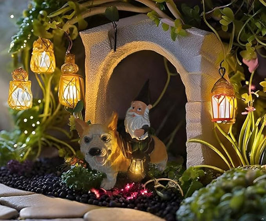 Solar Gnome Corgi Statues Lights Garden Statue Lamp for Patio Balcony Yard Lawn Corgi Gifts Gnome Gifts