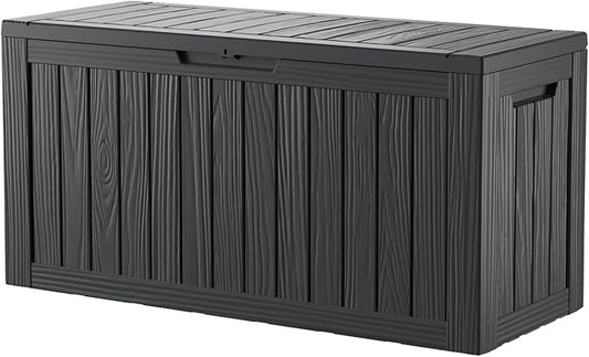 80 Gallon Resin Deck Box, Waterproof Outdoor Storage Bin for Patio Furniture, Pool Accessories, and Garden Tools, Lockable & UV-Resistant, Black