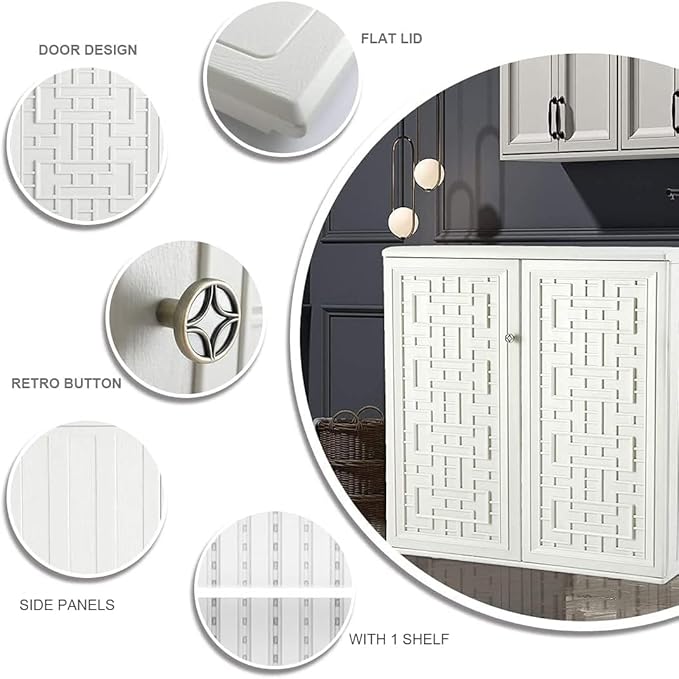 KINYING Outdoor Storage Cabinet Waterproof with Doors, 60 Gallon Resin Deck Box for Patio Furniture Cushions, Garden Tools, Pool Tools and Kids’ Toys (Off-White with 1 Shelving)