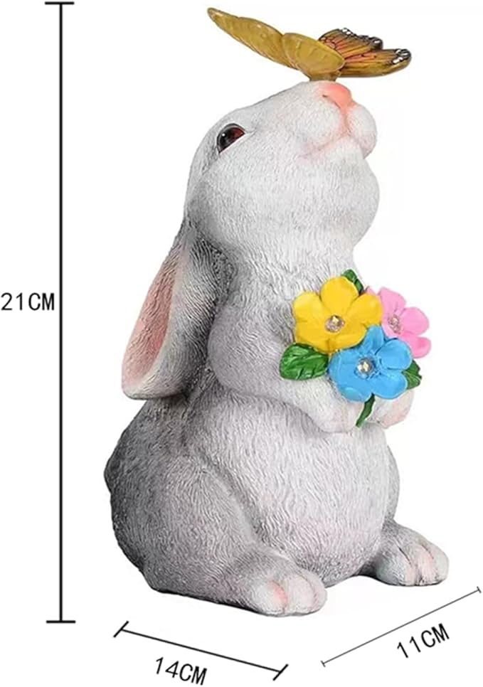 Solar Rabbit Outdoor Statues Garden Decor with Butterfly LED Lights Bunny Statue Decor for Patio Balcony Yard Lawn Ornament, Birthday Gardening Gifts for Mom Grandma Women